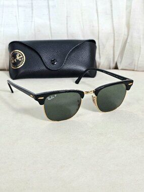 Ray-Ban Clubmaster Polarized Sunglasses RB3016 Black Gold Classic G15 Lenses w/